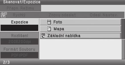 (4) (7) (5) Zvolte nastavení. (Pokračování) (4) Zvolte tlačítko [Text/Tišť. Foto]. Vyberte pomocí a stiskněte []. (5) Zvolte tlačítko pro ztmavení odesílaného obrazu. Vyberte pomocí a stiskněte []. Pro expozici je k dispozici 5 úrovní.