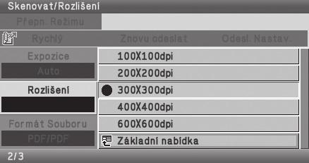 ZMĚNA ROZLIŠENÍ Podle typu originálu můžete nastavit vhodné rozlišení. Tato část vysvětluje, jak nastavit rozlišení na "300X300dpi", které dává detailnější obraz než výchozí rozlišení.