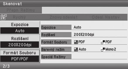 ZMĚNA FORMÁTU SOUBORU Formát souboru (typ souboru a typ komprese dat) pro odesílání naskenovaného obrázku se zadává při programování destinace pro tlačítko předvolby,