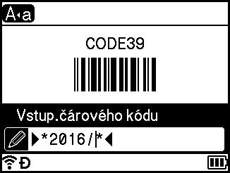 Tisk štítku pomocí klávesnice přístroje na štítky P-touch e Zadejte data čárového kódu. Zvláštní znaky lze do čárového kódu zadávat při použití protokolů CODE39, CODE128, CODABAR nebo GS1-128.