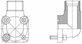 přípojných od 26 mm do 72,5 mm, s přípojnými metrickými nebo BSP závity. Používány pro připojení hydraulických čerpadel. Standardně dodávány v sadě se šrouby, podložkami a těsnícím O-kroužkem.