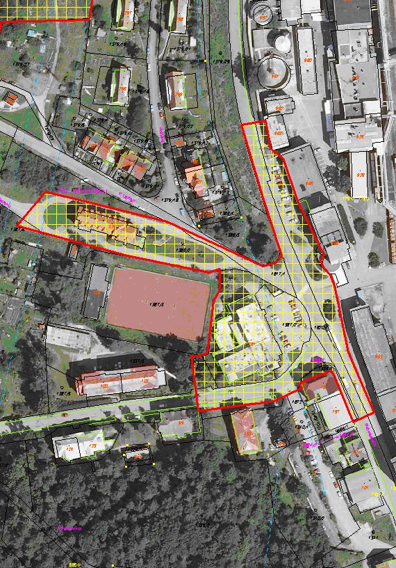 9) Veřejné prostranství u č. p. 185, u samoobsluhy Flop a před JIP - Papírny Větřní včetně autobusové zastávky a kolem Domu s pečovatelskou službou č. p. 231 ulice K Bazénu Pozemková parcela č.