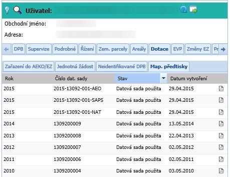 Zobrazí se přehled DPB a nabídka opatření se schová, pro opětovné zobrazení je třeba kliknout na šipečku vpravo nahoře.