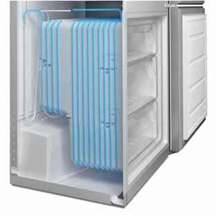 Studený vzduch, generovaný Total NoFrost ventilačním systémem, je distribuován multiflow jednotkou do celého prostoru chladničky a mrazničky.