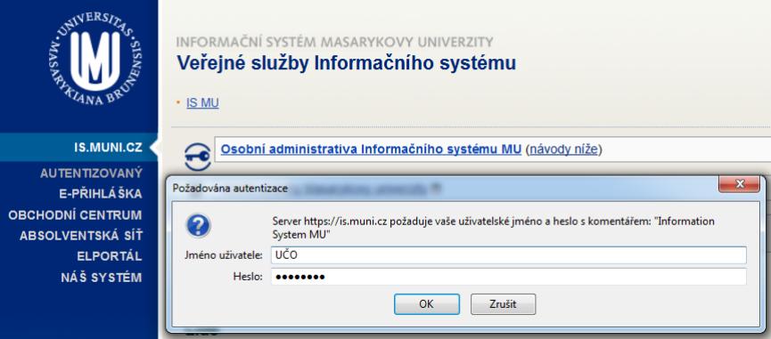 Přihlášení do systému http://is.muni.