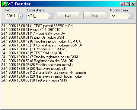 manuál II Pager VT 20 15.0 Monitorování funkce modulu VT20 Modul VT20 je vybaven SW pro monitorování funkce a stavu. K monitorování se využívá program Vgreader.exe.
