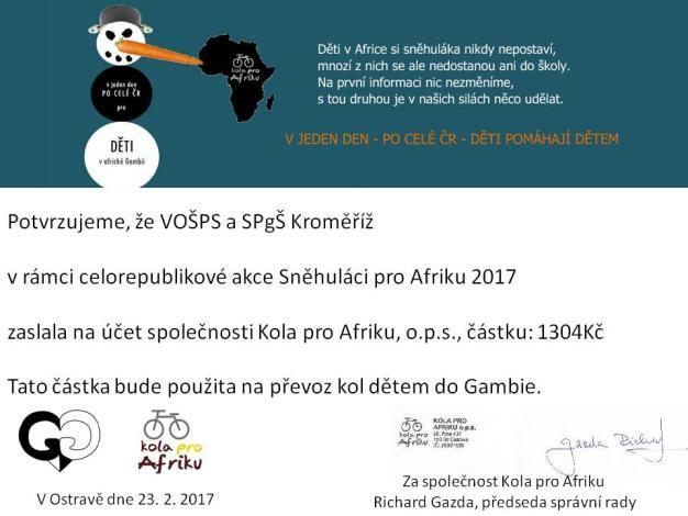 ročníku projektu Sněhuláci pro Afriku, ve kterém děti