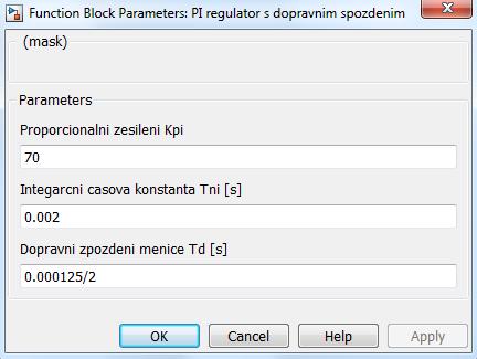 Proudový regulátor s měničem Proudový regulátor je typu PI (Kpi, Tni),