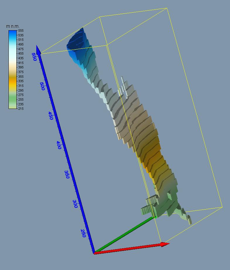 WP4 - Prostorové modelování ložisek nerostných surovin Obr. 19: Zobrazení topologie tělesa uranu v prostředí Voxler.