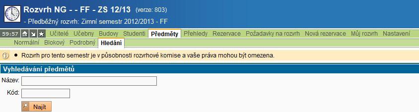 o případy, kdy je předmět v programu Tajemník založen až po hromadném vytvoření rozvrhových lístků pro celou fakultu, nebo např.