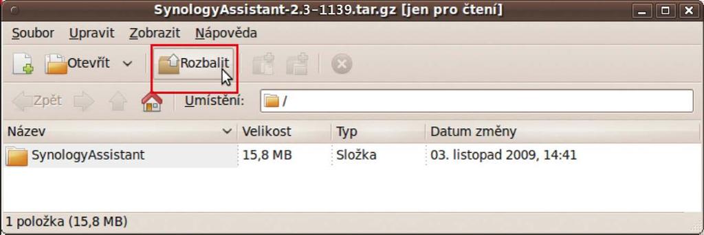 SynologyInstall na ploše. 3 V okně Prohlížeč souborů poklepejte na složku Linux a potom poklepejte na položku Synology Assistant- 3.1-[číslo].tar.gz. 3.1-1566 3.