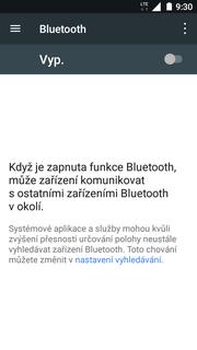 33 z 39 Zapnutí Bluetooth a párování zařízení Nastavení. Vyberete možnost Bluetooth. 3. Bluetooth zapnete/vypnete stisknutím vypínače v horní liště.