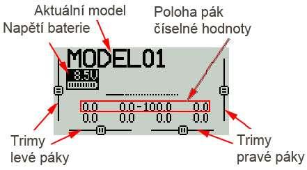 Základní displej Volba modelu a protokolu Vysílač T12, vybavený modulem Jumper JP4-in-1 je schopen pracovat pod mnoha různými protokoly přenosu