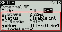 3. Přesuňte kurzor na druhou položku Mode 4. Různé protokoly požadují různé postupy při párování vysílače. vyberte protokol, který potřebujete. Věnujte pozornost volbě Subtype.