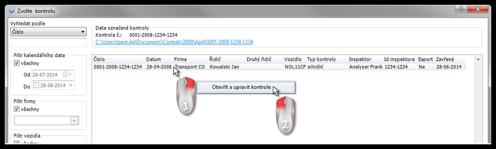 Opětovné otevření a editace kontroly 77 Aby bylo možno přistoupit k editaci uzavřené kontroly, vybíráme z menu Kontroly příkaz Edice/náhled na zvolenou kontrolu, a potom pravým tlačítkem myši