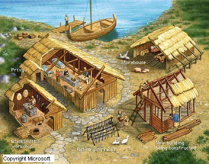 Vikingové žili pospolu v malých vesnicích, kde chovali zvířata, vyráběli
