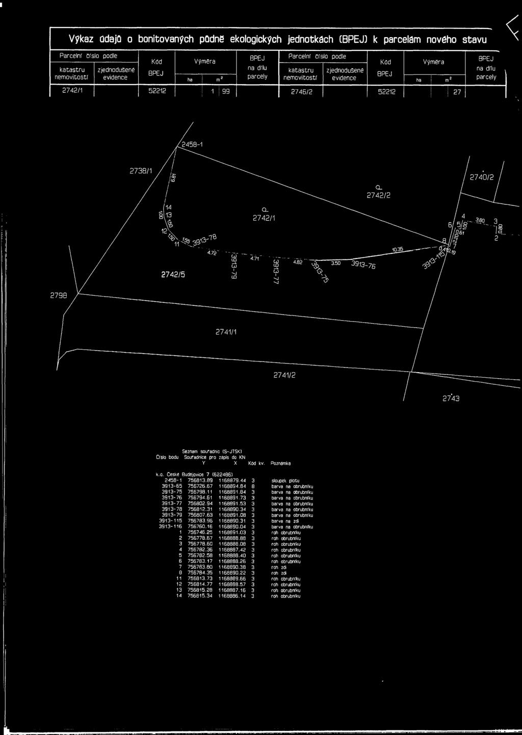 Poznámka k.ú. 7 (622486) 2458-1 756813.89 1168879.44 3 sloupek plotu 3913-65 756726.67 1168894.84 8 barva na obrubníku 3913-75 756798.11 1168891.84 3 barva na obrubníku 3913-76 756794.61 1168891.