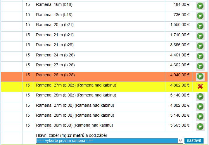 1.8. Nádrž/ramena výběr dodatečného záběru ramen Nejprve rozbalit šipkou seznam Potom povinně vybrat jednu z variant Nakonec odkliknout nastavit Pokud