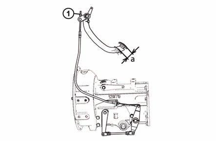 Při seřizování přidržte svorník bowdenu (3), aby nedošlo k jeho otáčení spolu se seřizovací maticí (2). Volný chod páky ovládání spojky vývodového hřídele (a) musí být 25 až 35 mm.
