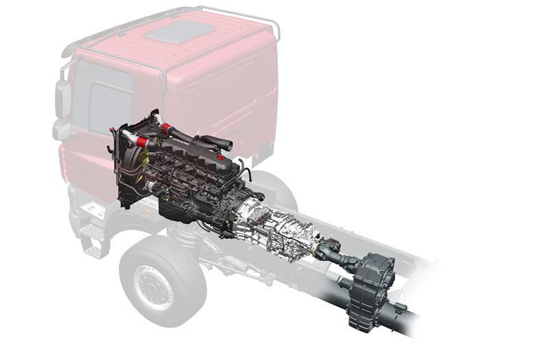 PARAMETRY ZADANÉHO VOZIDLA Obr. 35 Části pohonné soustavy vozidla Tatra T158 [39] Z přídavku Tatra je pak točivý moment veden přes zadní spojovací hřídel na čelní osový diferenciál zadní nápravy.