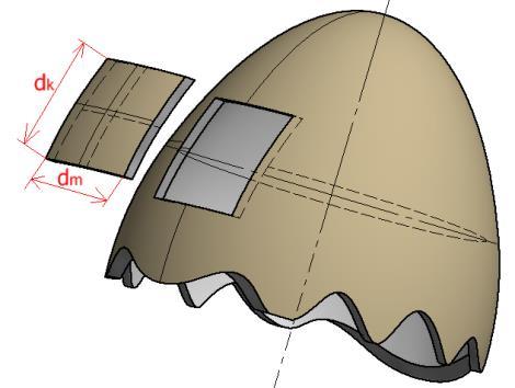 Plocha, která vznikne ohraničením kružnicemi k 1,k 2 a meridiány m 1, m 2,