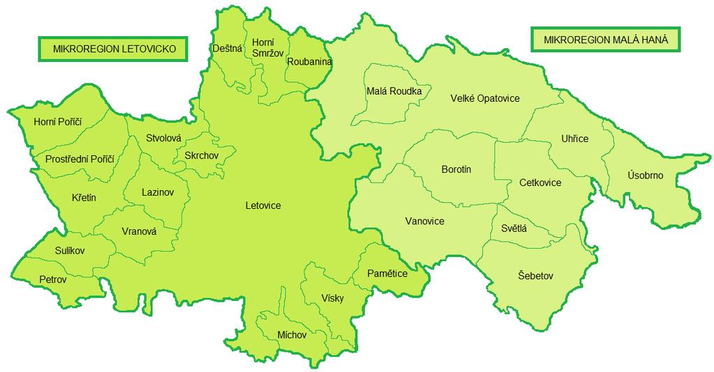Letovicko se nachází na pomezí Českomoravské vrchoviny a Boskovické brázdy, zatímco východněji položená Malá Haná se rozkládá na pomezí Boskovické brázdy a Drahanské vrchoviny.