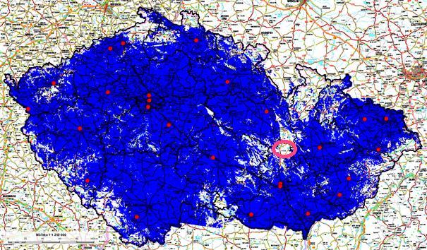 Podle map pokrytí má nejlepší pokrytí O2, kde chybí pouze kousek katastru Deštné, Horního Smržova a Úsobrna.