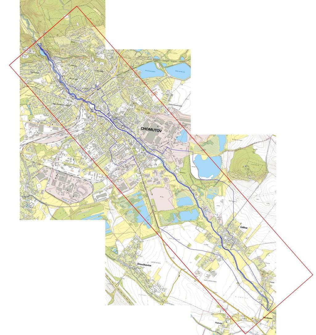 7.2 Geometrický model Geometrický model koryta a mostních objektů byl sestaven z databáze dostupných příčných profilů a objektů, jejíž zpracování bylo podrobněji popsáno v předchozí kapitole.