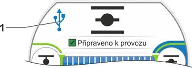 Osvětlení pozadí se rozsvítí a na displeji se zobrazí komunikace přes připojení USB pomocí symbolu USB, viz obrázek 2.