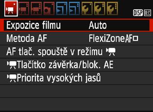 3 Nastavení funkcí nabídky Níže jsou vysvětleny možnosti nabídky, které se nacházejí na kartách [k1], [k2] a [k3]. [k1] Expozice filmu Za normálních okolností nastavte možnost [Auto].