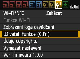 3 Uživatelské funkcen 1 Vyberte položku [Uživatel. funkce (C.Fn)]. Na kartě [53] vyberte položku [Uživatel. funkce (C.Fn)] a stiskněte tlačítko <0>.