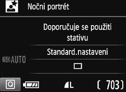 6 Fotografování nočních portrétů Pokud fotografujete osoby v noci a chcete dosáhnout přirozeně vypadající noční scény v pozadí, použijte režim <6> (Noční portrét). Doporučujeme použít stativ.