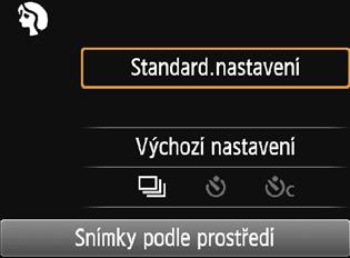 Q Rychlé ovládání V režimech základní zóny, pokud jsou zobrazena nastavení funkcí snímání, můžete stisknutím tlačítka <Q> zobrazit obrazovku rychlého ovládání a nastavit