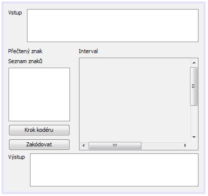 5.4 Aritmetické kódování Třída Arithmetic je potomkem třídy javax.swing.jpanel a společně s třídou ArithmeticInterval vykonává algortimus aritmetického kódování.