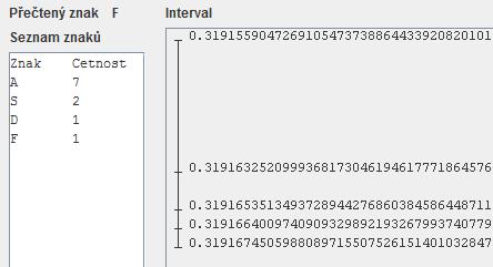 Obrázek 14. Příklad posledního intervalu aritmetického kódování Výstup ve tvaru nejkratšího čísla z intervalu je tedy desetinné číslo 0.31916.