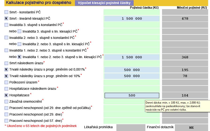 je nutné podstoupit lékařskou prohlídku a upozorní na to, že je nutné klientovi předat další dokumenty související s lékařskou prohlídkou (viz Zdravotní ocenění, str.