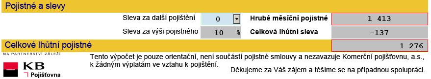 Kalkulace pojistného pro dítě Nejprve označte zaškrtávací pole dle vybraných pojištění, o která má klient pro dítě zájem. Následně doplňte Pojistné částky.