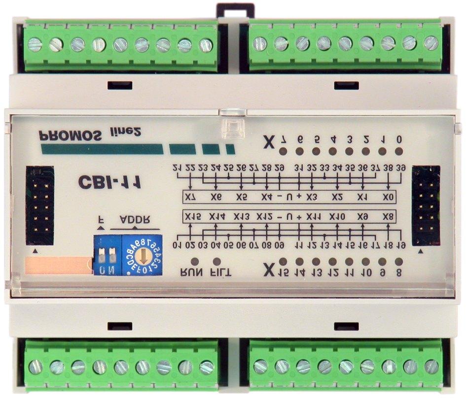 CBI-/ s komunikací CANopen SBI-/ s komunikací RS-, různé protokoly vstupních obvodů s galvanickým oddělením Provedení pro stejnosměrné i střídavé signály vzájemně oddělené sekce Odnímatelné