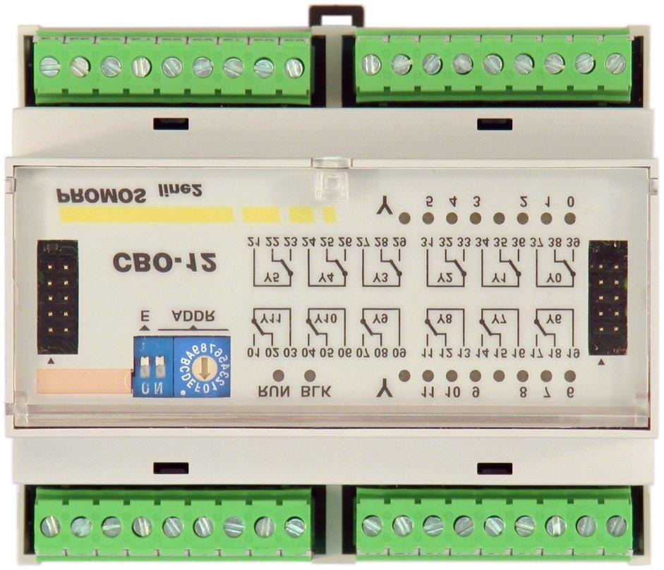 CBO-/, SBO-/ CBO-/ s komunikací CANopen SBO-/ s komunikací RS-, různé protokoly relé s kontaktem 0 V AC / A Odnímatelné svorkovnice CBO/SBO- s tavnou pojistkou pro každou sekci CBO/SBO- se samostatně