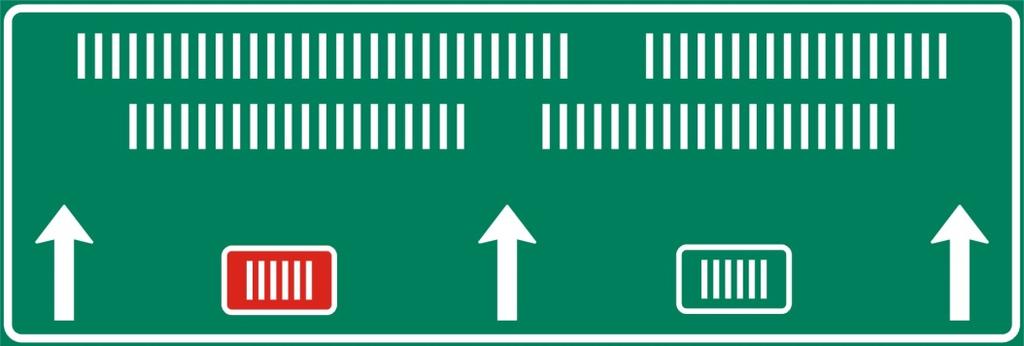 Na velkoplošné značce, pokud je pro směr přímo vyznačen jeden jízdní pruh, se řadí cíle zpravidla pod sebou a zarovnávají levým okrajem.