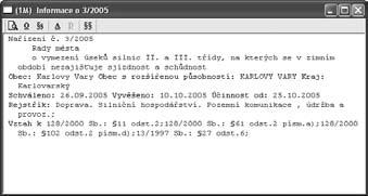 2 ZOBRAZENÍ INFORMACÍ O DOKUMENTU Detail záznamu dokumentu získáte vybráním řádku v seznamu, na němž se požadovaný dokument nachází, nebo v okně plného textu dokumentu a dále kliknutím na tlačítko v