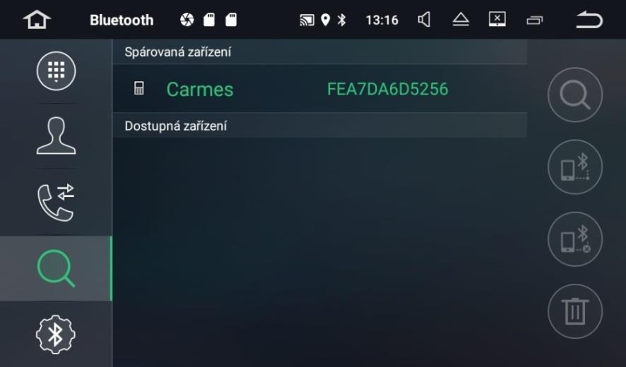 Klepněte prstem na displeji na nově nalezené Dostupné zařízení (zobrazen bude název mobilního telefonu, v našem případě má telefon název Carmes) a poté klepněte na ikonu.