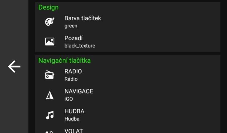 2.3 Nastavení barev podsvícení launcheru V menu nastavení nalistujte Design, pod ním se nachází položka Barva tlačítek.