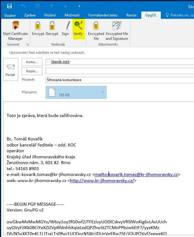 Ověření podepsané zprávy: Pro ověření zprávy