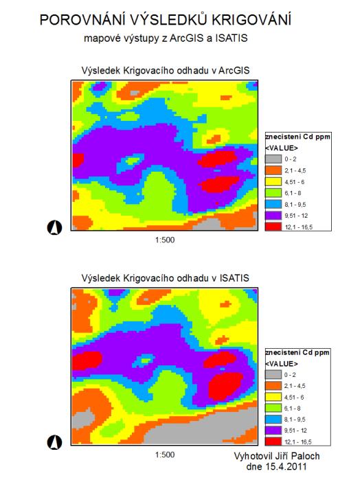 6 Porovnání výsledků lokálního odhadu a možností ISATIS, ArcGIS a Geo-EAS V programu ArcGIS byl rovněž proveden lokální odhad hodnot Cd v půdě.