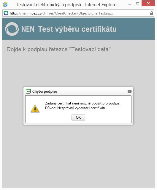 Nesprávný vydavatel certifikátu Obrázek 10 Test - chybný certifikát (2) Po