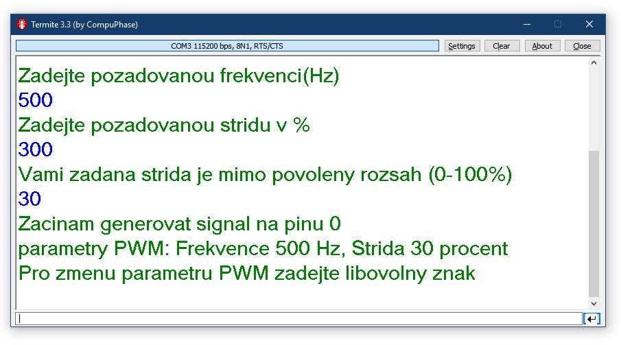 Programování mikroprocesorového modulu pro výuku fyziky 4 Generování impulzních signálů pomocí PWM První funkcí, kterou jsem řešil je Generátor impulzních signálů.