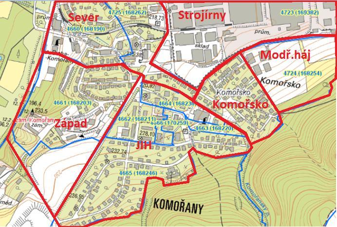 Geografické rozdělení 3 Lokalita Komořan je rozdělena do 6