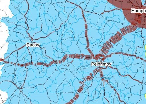 Na obrázku 2 je zobrazen pentlogram dopravního zatížení IAD za 24 hodin v řešené oblasti (6). Z obrázku je patrné, že v řešené oblasti jsou nejvíce zatíženy silnice I/19 a silnice II/112.