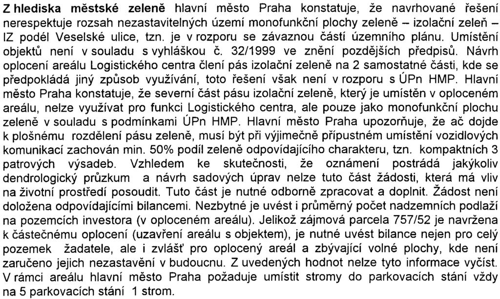 Hlavní mìsto Praha pouze požaduje posunutí centra tak, aby nezasahovalo do pásu izolaèní zelenì (IZ) navržené podél ul. Veselské.